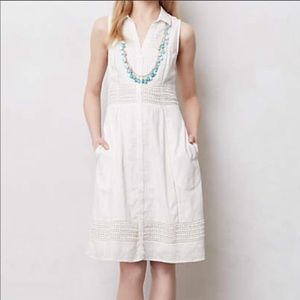 Maeve Anthropologie Shirt Dress Cream Embroidered